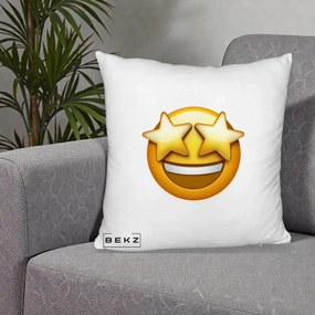 Perna Decorativa Emoji Ochi Stele, 40x40 cm, Alb Pufos, Husa Detasabila, Perna Inclusa, BEKZ®