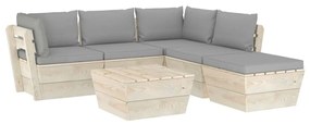 Set mobilier gradina din paleti cu perne, 6 piese, lemn molid Gri, 2x colt + 2x mijloc + suport pentru picioare + masa, 1