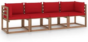 Canapea gradina din paleti, 4 locuri, cu perne, lemn pin tratat Rosu, 4 locuri, 1