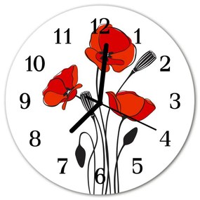 Ceas de perete din sticla rotund Poppy Flori &amp; Plante Red