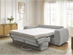 Canapea gri deschis pentru dormitul zilnic/extensibilă cu tapițerie din catifea reiată 220 cm Hugo – Bobochic Paris