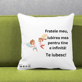 Cadou pentru Frate - Perna Personalizata Fratele Meu Te Iubesc Copii Batalie Perne, 40x40 cm, Alba Mata, Husa Detasabila, Perna Inclusa, BEKZ®
