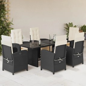 3212486 vidaXL Set mobilier de grădină cu perne, 7 piese, negru, poliratan