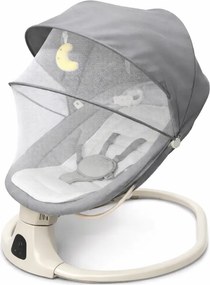 Leagan electric bebelusi 0-12 luni Kidizi Velara gri, spatar reglabil, salteluta si pernuta detasabile, dimensiune generoasa, melodii si sunete, telecomanda, Bluetooth, alimentare priza si baterii