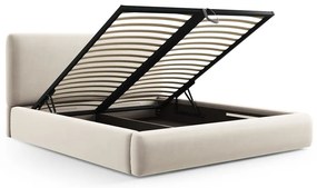 Pat matrimonial bej tapițat cu spațiu de depozitare cu somieră 160x200 cm Colonel – Cosmopolitan Design