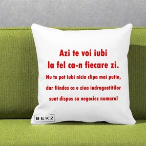 Cadou pentru Iubita - Perna Personalizata Azi Te Voi Iubi, 40x40 cm, Alba Mata, Husa Detasabila, Perna Inclusa, BEKZ®