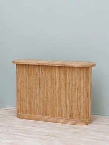 Consolă hol eclectică din ratan, natur, cu blat oval și corp din tije verticale, 80 x 120 x 40 cm, „Barbade”
