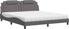 vidaXL Pat, Viana, cu saltea, gri, 180x200 cm, piele ecologică