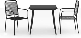 vidaXL Set mobilier grădină, 3 piese, negru, sfoară de bumbac și oțel