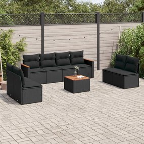 3258296 vidaXL Set mobilier de grădină cu perne, 9 piese, negru, poliratan