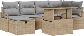 vidaXL Set de canapele pentru grădină cu pernă 7 pcs Bej Rattan poli