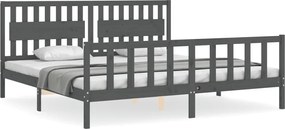 vidaXL Cadru pat cu tăblie 200x200 cm, gri, lemn masiv