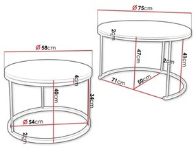 SET 2x măsuță de cafea RABEN negru/stejar auriu