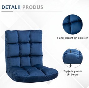 HOMCOM Fotoliu de Podea din Catifea cu Spătar Reclinabil până la 180° și Umplutură Groasă, 55x71x53.5cm, Albastru | Aosom Romania