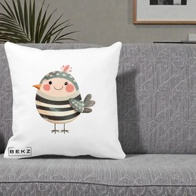 Perna Decorativa Pui Kawaii Teal cu Flori, 40x40 cm, Alba Mata, Husa Detasabila, Perna Inclusa, BEKZ®