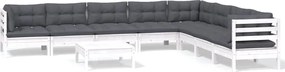 vidaXL Set mobilier grădină cu perne, 9 piese, alb, lemn masiv pin