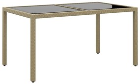 vidaXL Masă de grădină, bej, 150x90x75 cm sticlă securizată/poliratan