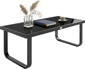 Outsunny Măsuță de grădină dreptunghiulară, picioare curbate, blat din sticlă securizată, pentru terasă balcon, 90x45x33cm, Negru | Aosom Romania