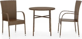 vidaXL Set mobilier de grădină, 3 piese, maro, poliratan