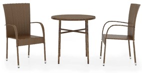 3098027 vidaXL Set mobilier de grădină, 3 piese, maro, poliratan