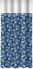 Draperie albastră cu flori albe și albastre imprimate și margine albă Lățime: 160 cm | Lungime: 270 cm