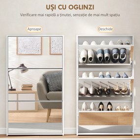 HOMCOM Dulap de Pantofi cu Oglindă și 3 Sertare Rabatabile 65x17x114.5 cm Alb | Aosom Romania