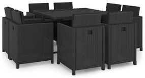 vidaXL Set mobilier de exterior cu perne, 9 piese, negru, poliratan