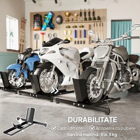 HOMCOM Suport Blocator Roată Moto cu Suport Reglabil, Capacitate de 816,5 kg,  Ø34-84 cm, Negru | Aosom Romania