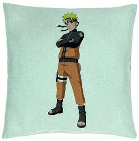 Perna Decorativa cu Naruto, 40x40 cm, Verde Menta, Husa Detasabila, Burduf