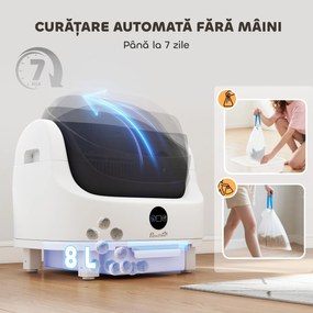 PawHut Ladă de Gunoi Autopropulsată pentru Pisici, Ladă Automată pentru Mai Multe Pisici, Design Deschis cu Senzori de Siguranță, Deodorant, Recipient Gunoi 8L, Saci de Gunoi, Silențioasă, pentru Pisici 1-5 kg | Aosom Romania