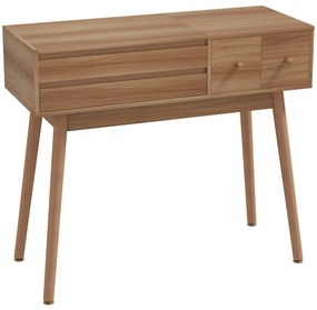 HOMCOM Masă de Toaletă pentru Machiaj cu Oglindă Rabatabilă și Lumini LED, Stație de Machiaj cu 3 Sertare, Compartimente Interne și Picioare din Pin, Masă de Toaletă pentru Dormitor, Modernă, 100x40x87 cm, Culoare Nuc | Aosom Romania