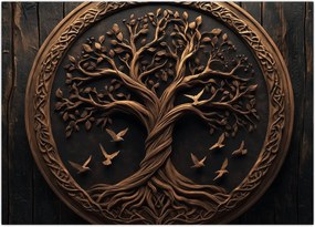 Tablou pe sticlă – Arborele vieții din lemn (70x50 cm)