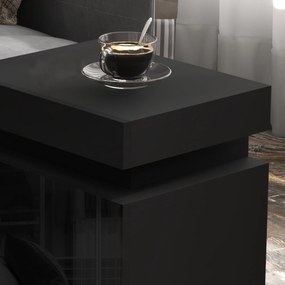 HOMCOM Masă de noapte neagră cu lumină LED, Front lucios cu 2 sertare, pentru Sufragerie, Dormitor | Aosom Romania