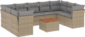 vidaXL Set canapele de grădină, 10 piese, cu perne, bej, poliratan