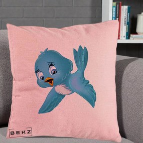 Perna Decorativa Pui de Pasare Albastru, 40x40 cm, Roz, Husa Detasabila, Perna Inclusa, BEKZ®