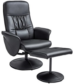 HOMCOM Set de 2 piese Fotoliu cu Taburet Fotoliu de relaxare cu Taburet, reglabil în înălțime, spătar înclinabil, Negru | Aosom Romania