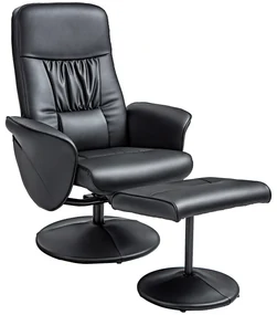 HOMCOM Set de 2 piese Fotoliu cu Taburet Fotoliu de relaxare cu Taburet, reglabil în înălțime, spătar înclinabil, Negru | Aosom Romania