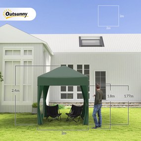 Outsunny Cort 2x2 m impermeabil cu 4 pereti detasabili, cort pliabil din metal si poliester cu husa de transport, Verde