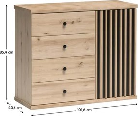 Comodă, stejar artisan / neagră, KOLI C-5