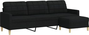 vidaXL Canapea cu 3 locuri și taburet, negru, 210 cm, textil