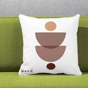 Perna Decorativa Geometric Boho Semicercuri Brun, 40x40 cm, Alba Mata, Husa Detasabila, Perna Inclusa, BEKZ®