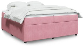 vidaXL Pat box spring cu saltea, roz, 200x200 cm, catifea