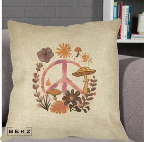 Perna Decorativa Peace Ciuperci Boho, 40x40 cm, Crem, Husa Detasabila, Perna Inclusa, BEKZ®