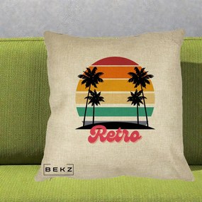 Perna Decorativa Retro Sunset Palmieri, 40x40 cm, Crem, Husa Detasabila, Perna Inclusa, BEKZ®
