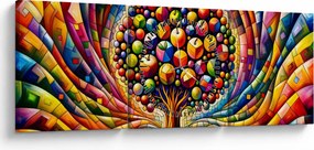 Tablou – Arbore colorat cu mere (cu ceas) (90x30 cm)