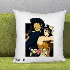 Perna Personalizata Cowboy Bebop Spike si Faye Poster, 40x40 cm, Alb Pufos, Husa Detasabila, Perna Inclusa, BEKZ®