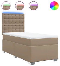 3293007 vidaXL Pat box spring cu saltea, cappuccino, 90x200 cm piele ecologică