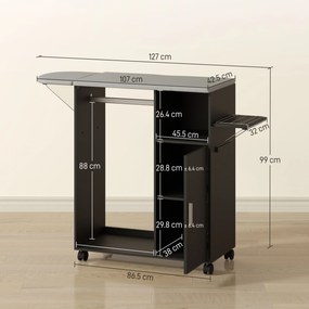 HOMCOM Dulap Masa Calcat – 3 Rafturi, Blat Burete &amp; Ghidaj Rufe | Aosom Romania