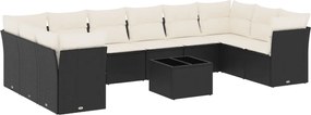 vidaXL Set canapele de grădină cu perne, 11 piese, negru, poliratan