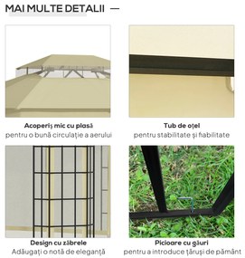 Outsunny Foisor de Gradina 3.65x3m,pavilion gradina cu Plasa, din Poliester si Metal, Negru, Bej | Aosom Romania